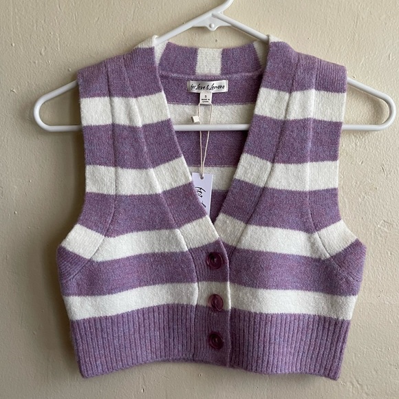 For Love & Lemons Maud Cropped Sweater
Vest Purple White Striped Size: Small - Picture 2 of 8